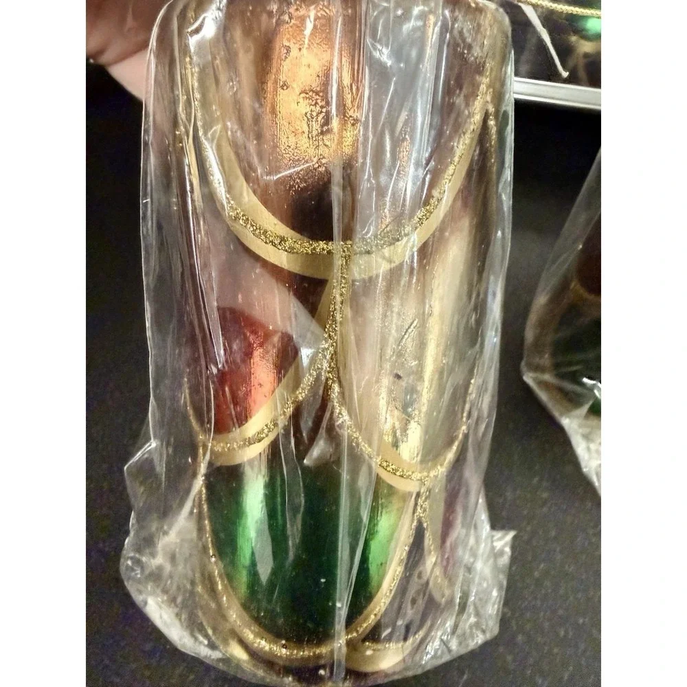 Vtg Candele Firenze Pillar Candles NOS Red Green Gold Set of 2 Made In Poland